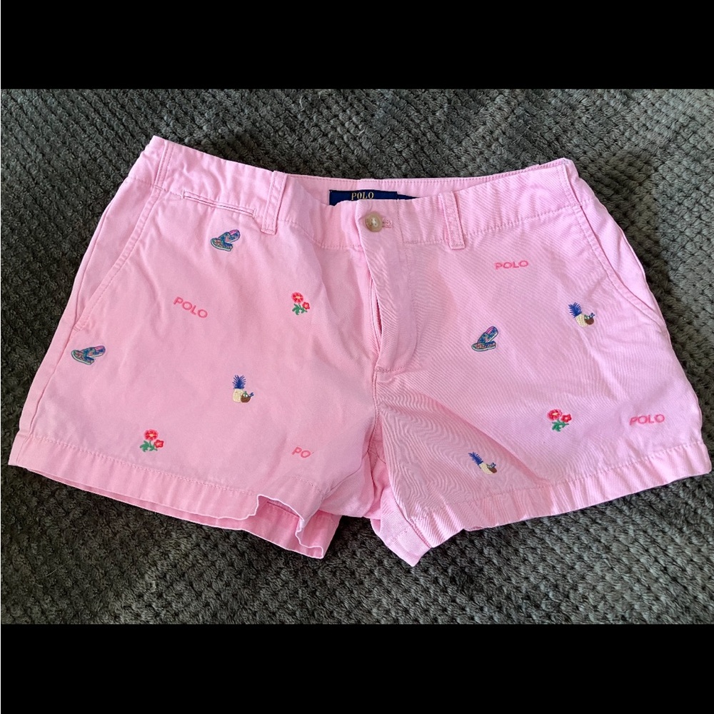 Polo Ralph Lauren Fun Embroidered Shorts in pink; Size 0